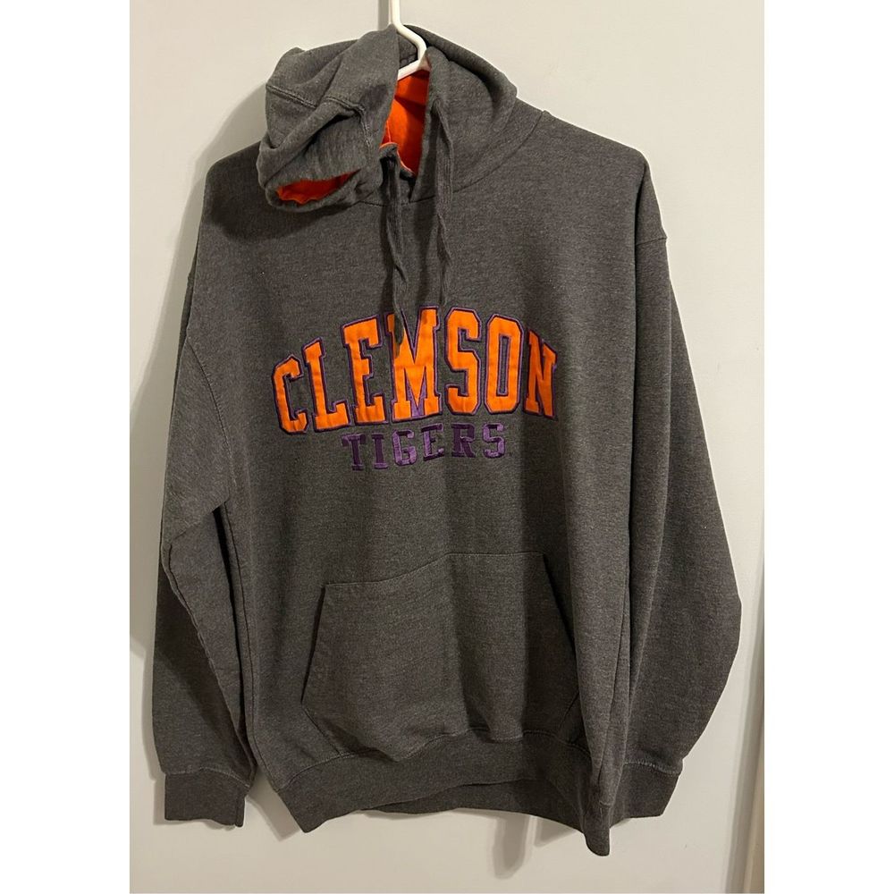 Vintage Clemson Tigers Gray Embroidered Hoodie Hooded Sweatshirt Sz Large